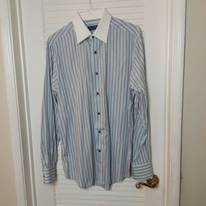 JOSEPH'S CLOAK Tailored Luxury M Striped Shirt Brown Blue Gray Size 40 Medium